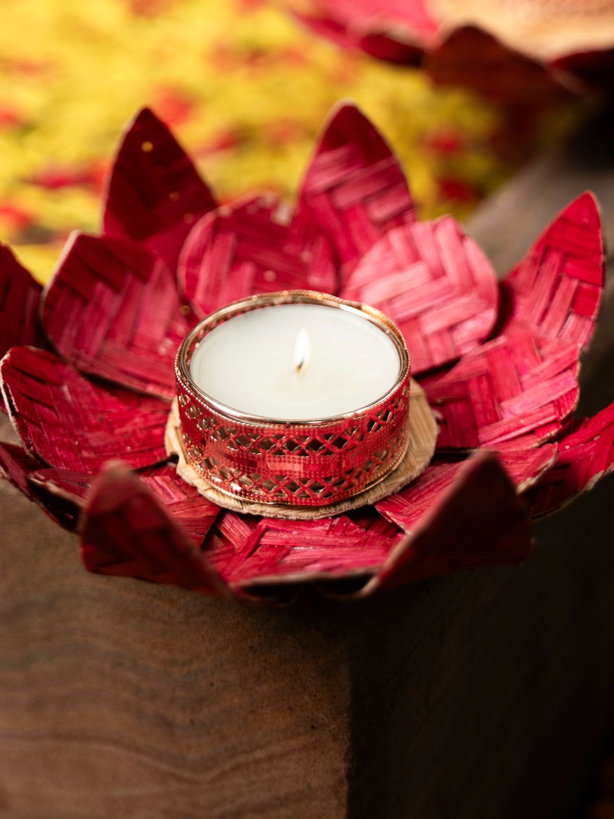 Lotus Handcrafted Bamboo Tealight Holder- Set of 2