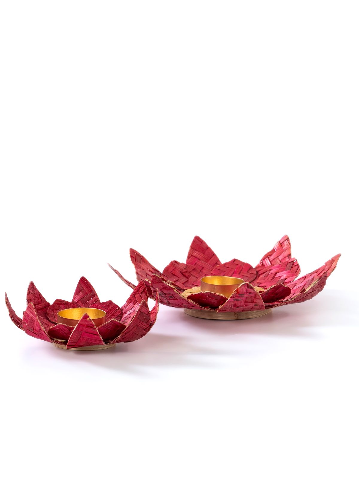 Lotus Handcrafted Bamboo Tealight Holder- Set of 2