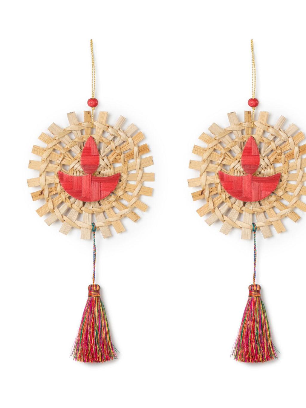 Mandala Diya Handcrafted Bamboo Hanging - Set of 2