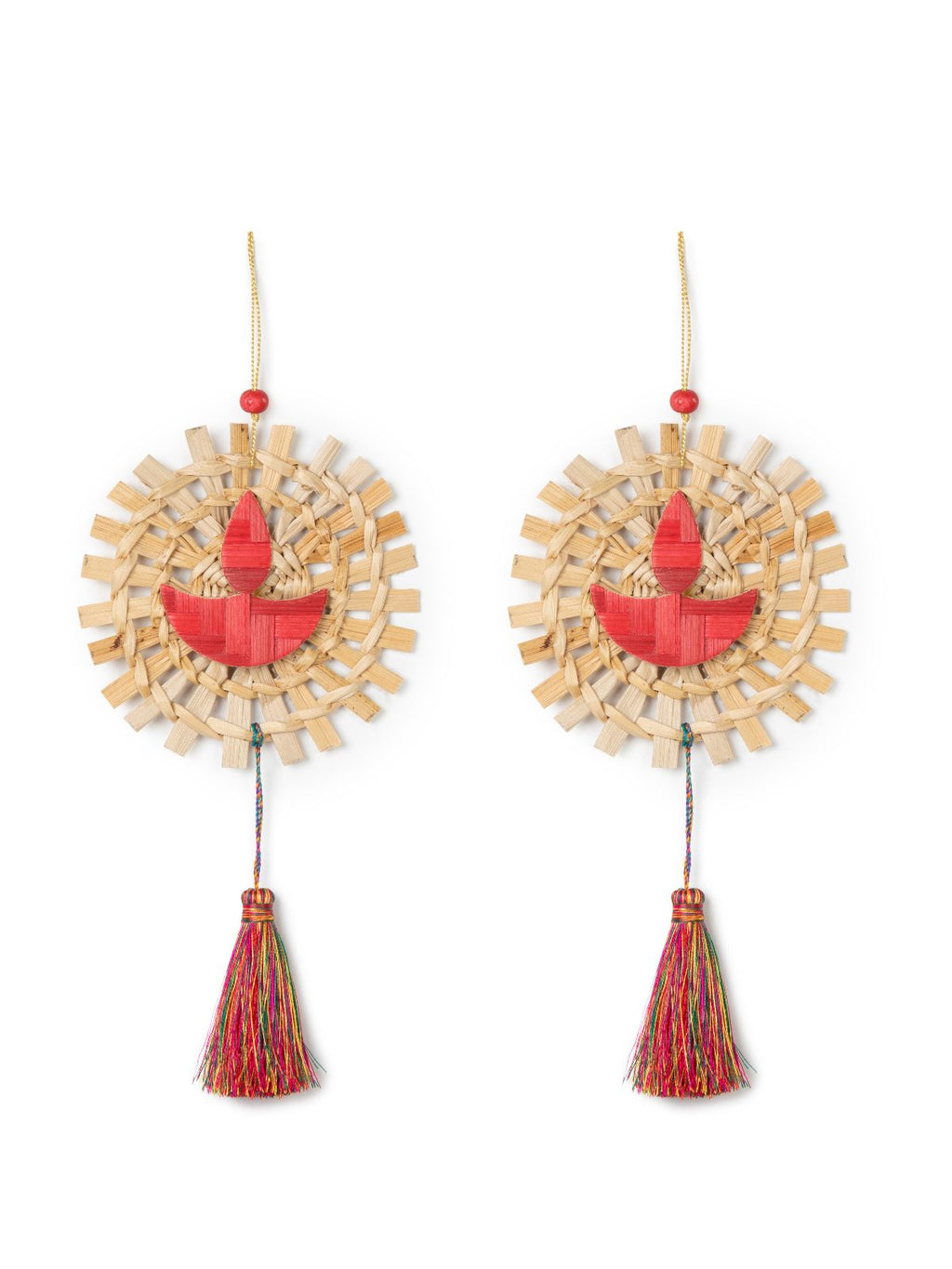 Mandala Diya Handcrafted Bamboo Hanging - Set of 2