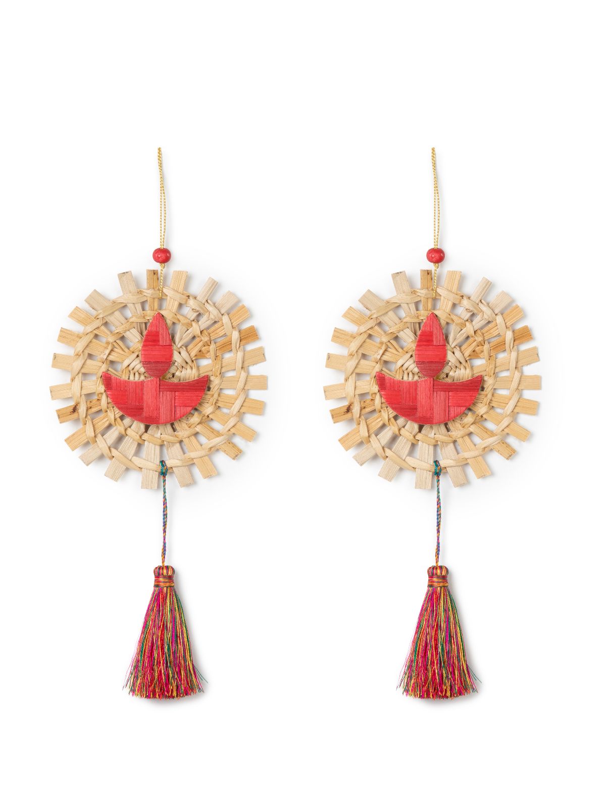 Mandala Diya Handcrafted Bamboo Hanging - Set of 2