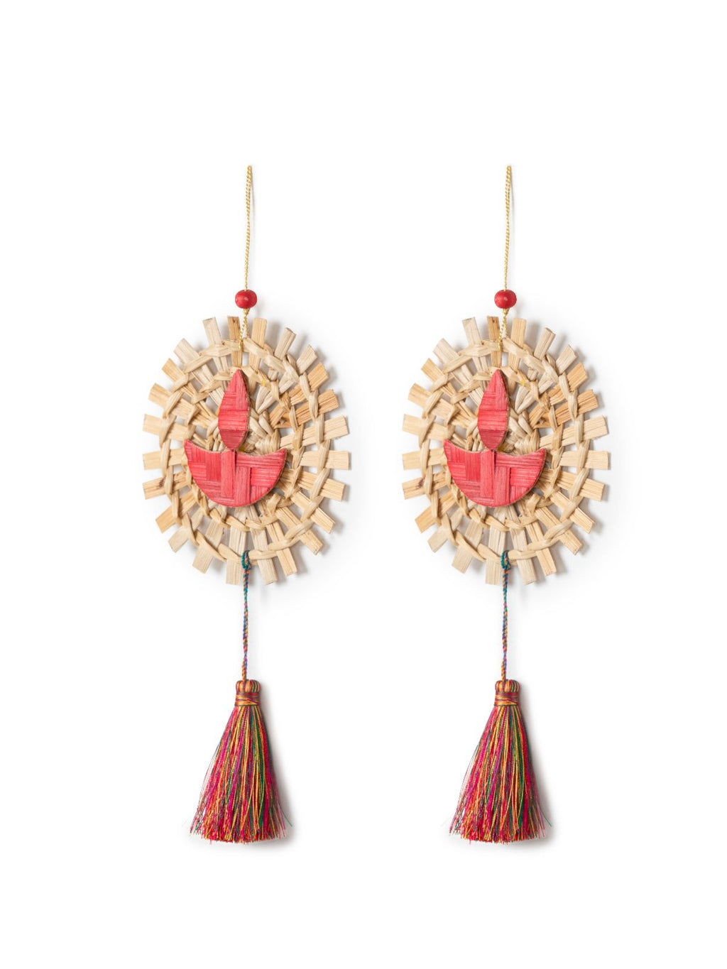 Mandala Diya Handcrafted Bamboo Hanging - Set of 2