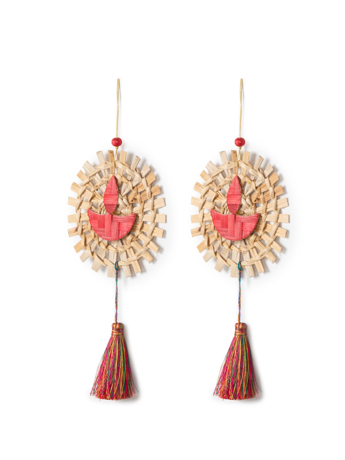 Mandala Diya Handcrafted Bamboo Hanging - Set of 2