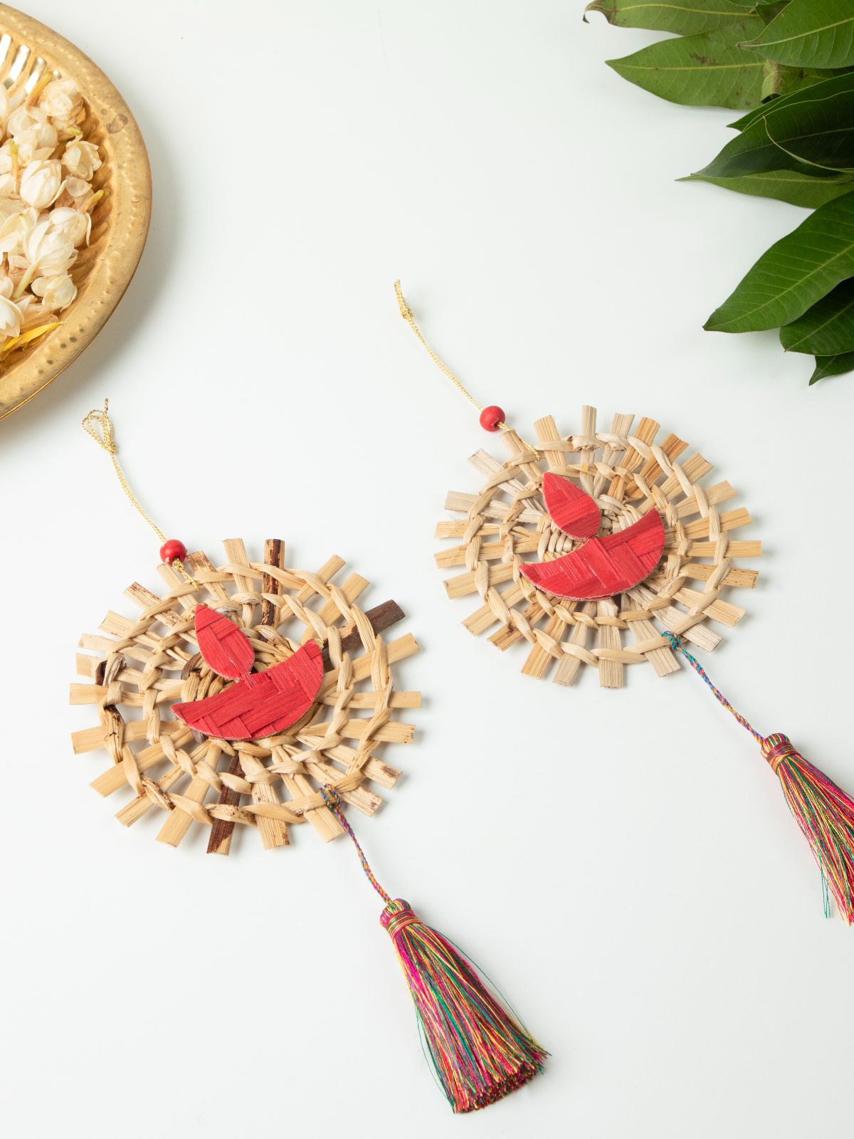 Mandala Diya Handcrafted Bamboo Hanging - Set of 2