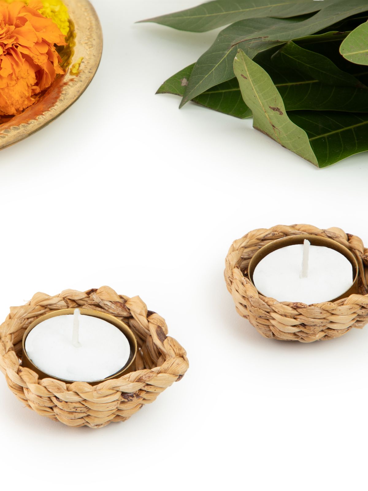 Jali Diya Handcrafted BananaTea Light Holder - Set of 5 - Greenkraft