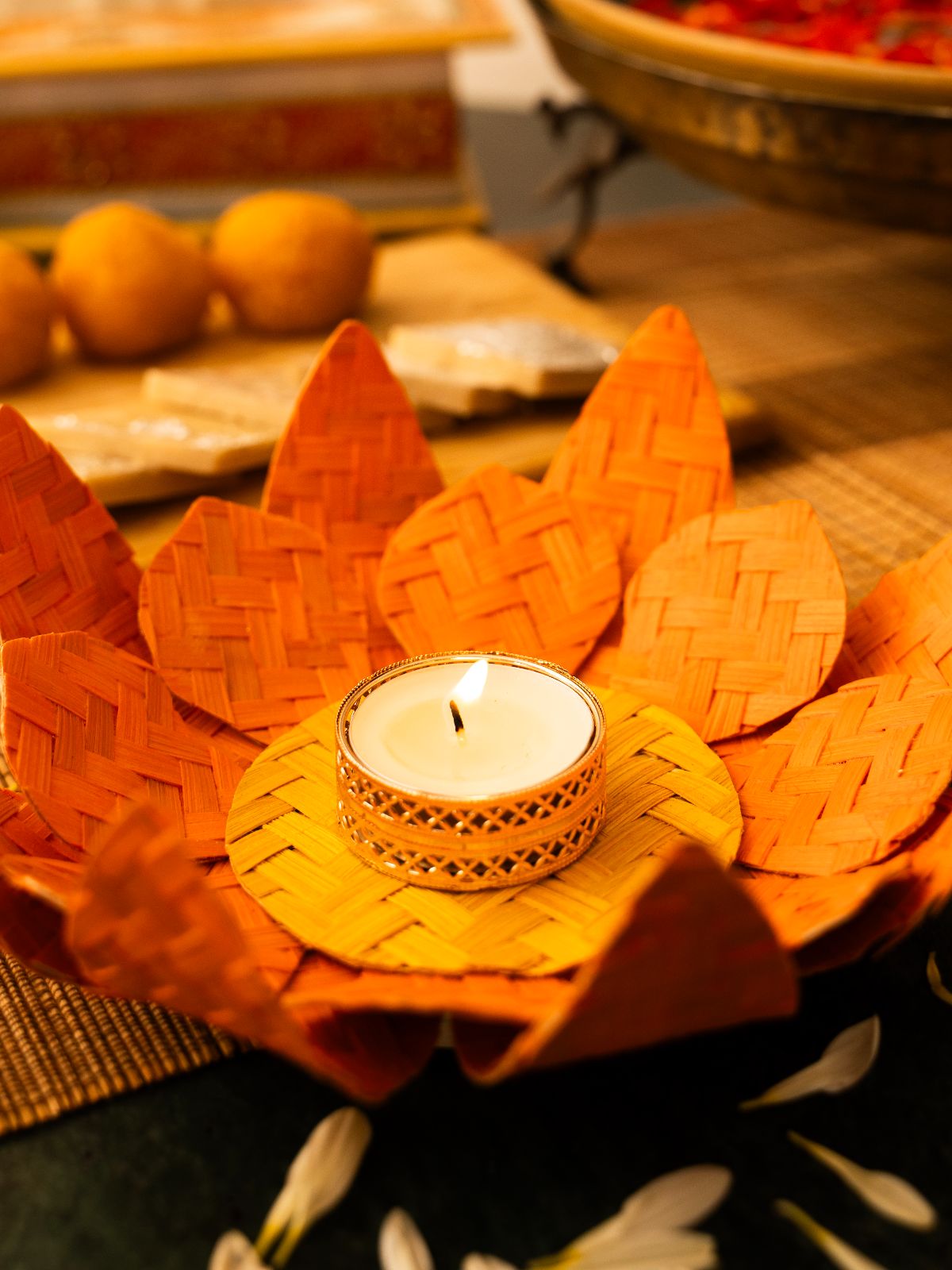 Lotus Handcrafted Bamboo Tealight Holder- Set of 2 - Greenkraft
