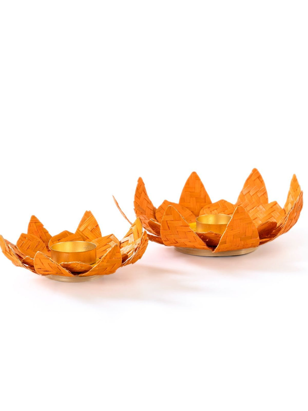Lotus Handcrafted Bamboo Tealight Holder- Set of 2 - Greenkraft