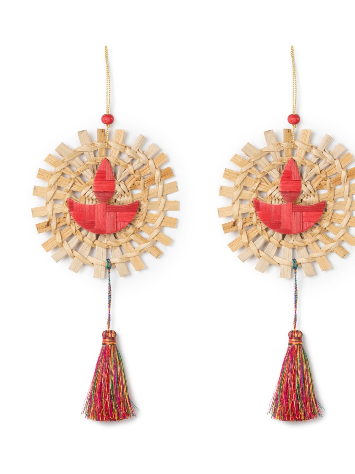 Mandala Diya Handcrafted Bamboo Hanging - Set of 2 - Greenkraft