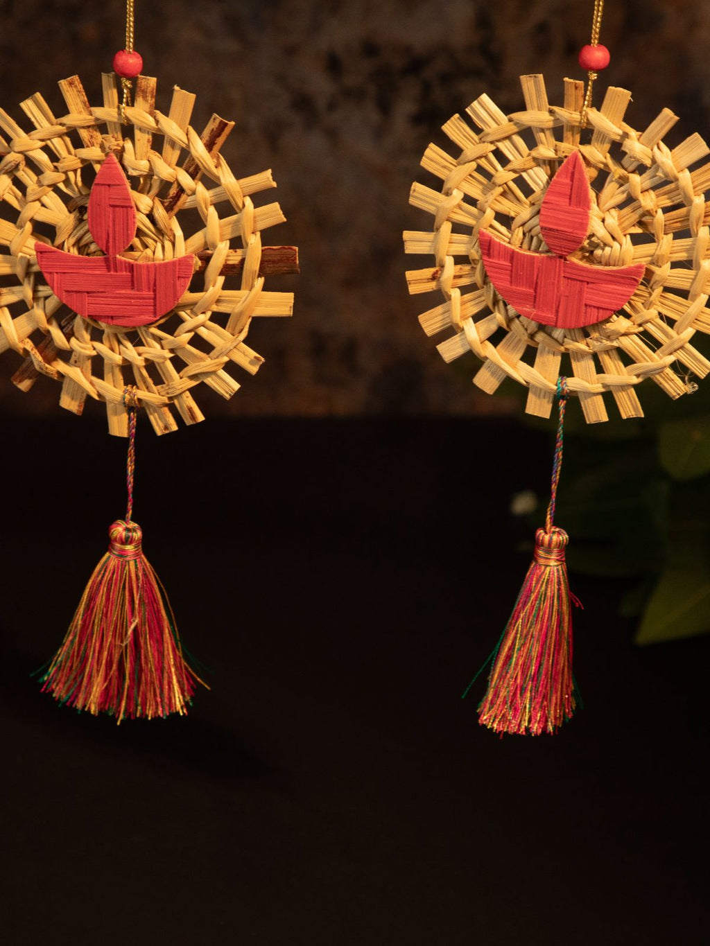 Mandala Diya Handcrafted Bamboo Hanging - Set of 2 - Greenkraft