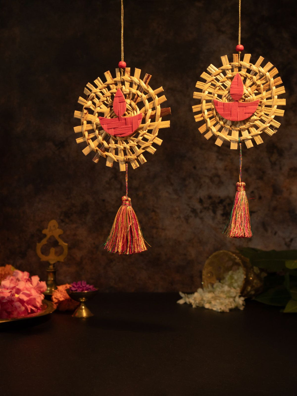 Mandala Diya Handcrafted Bamboo Hanging - Set of 2 - Greenkraft
