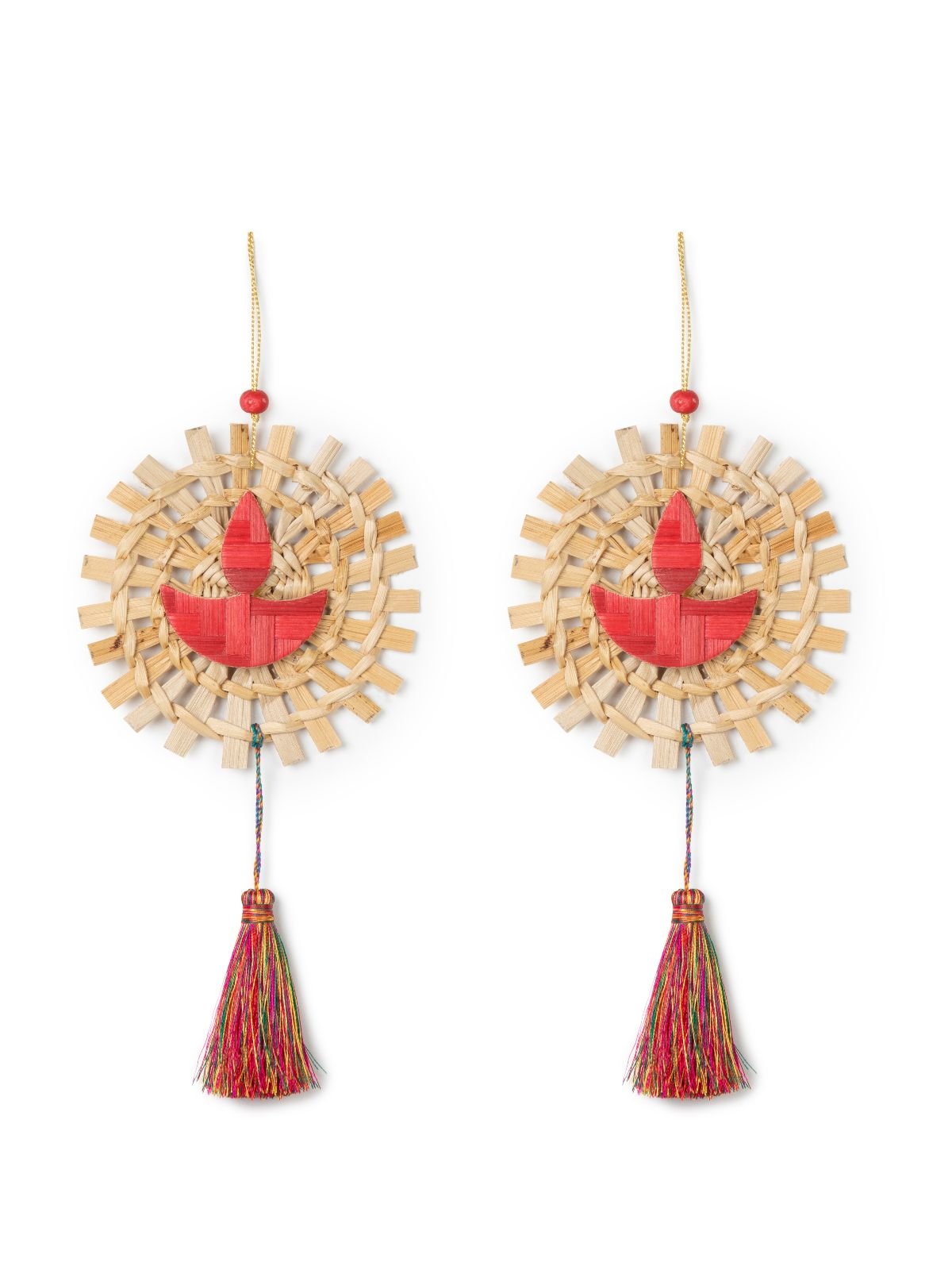 Mandala Diya Handcrafted Bamboo Hanging - Set of 2 - Greenkraft