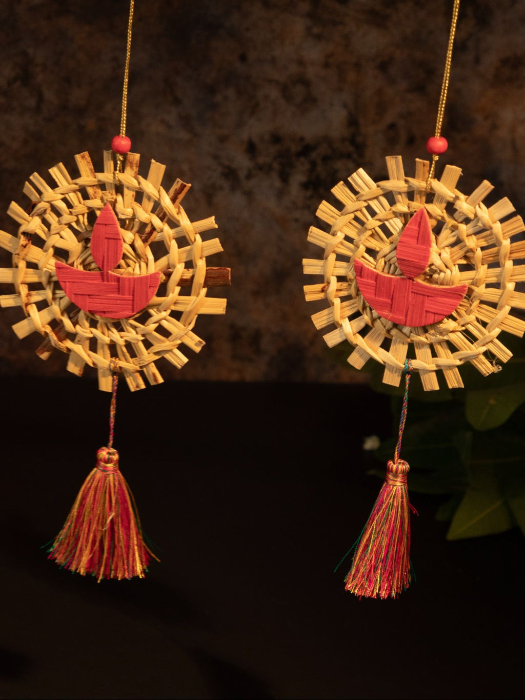 Mandala Diya Handcrafted Bamboo Hanging - Set of 2 - Greenkraft