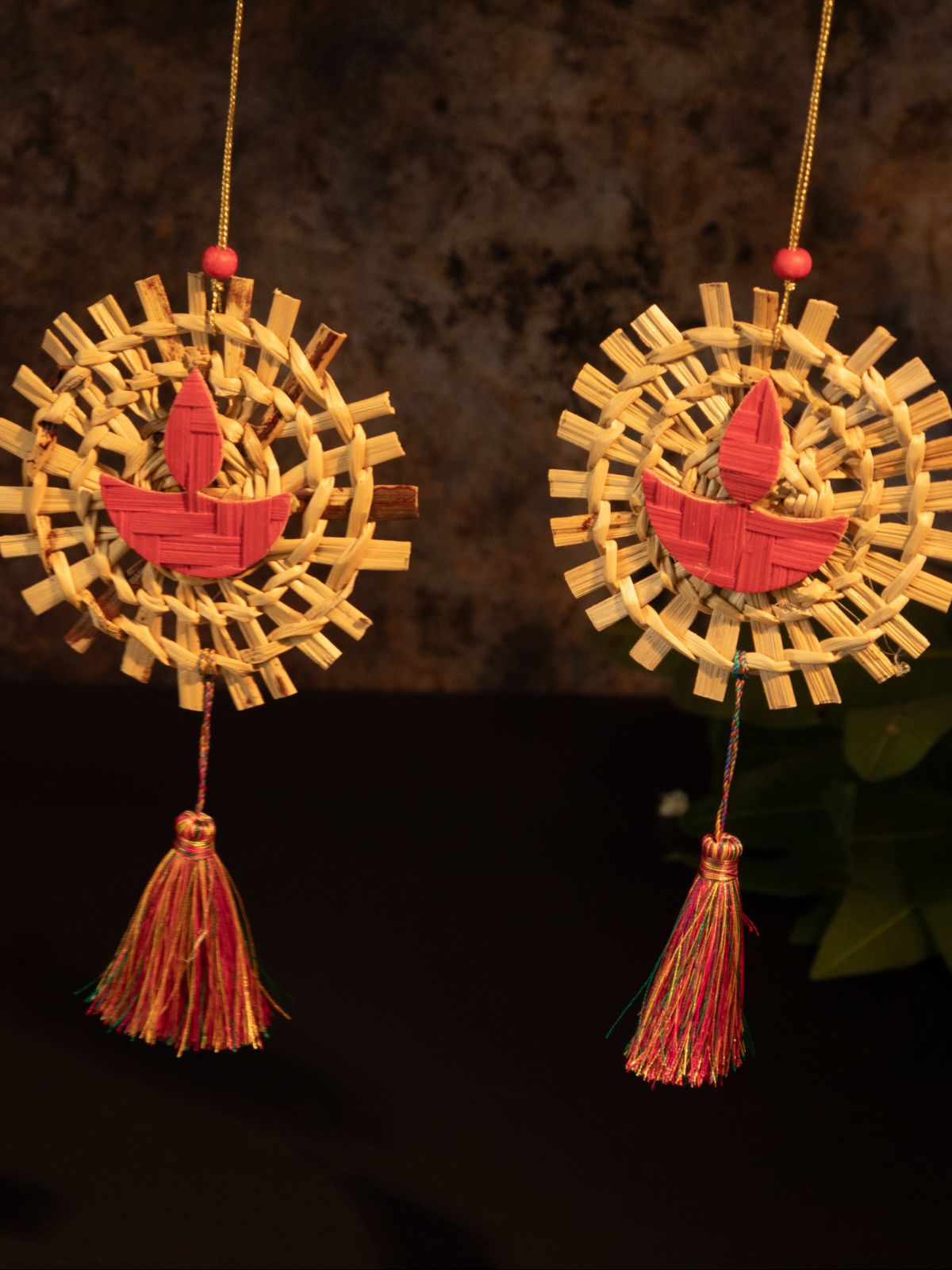 Mandala Diya Handcrafted Bamboo Hanging - Set of 2 - Greenkraft