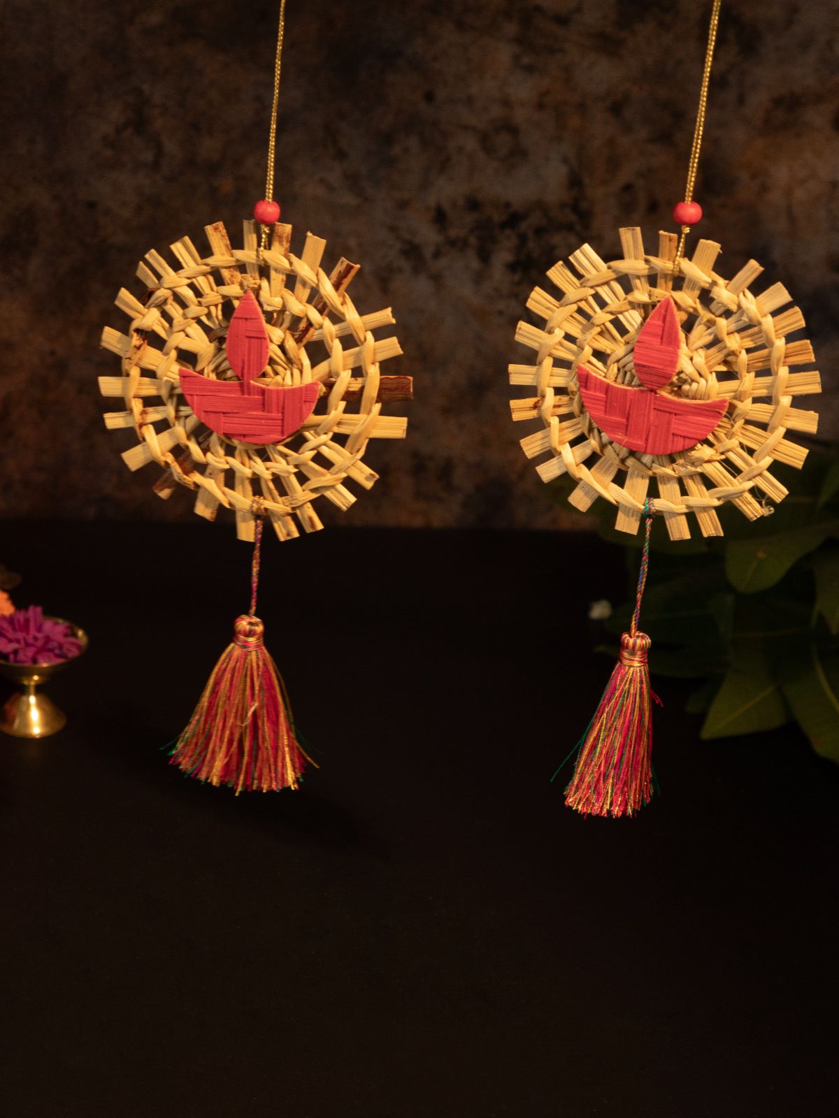 Mandala Diya Handcrafted Bamboo Hanging - Set of 2 - Greenkraft