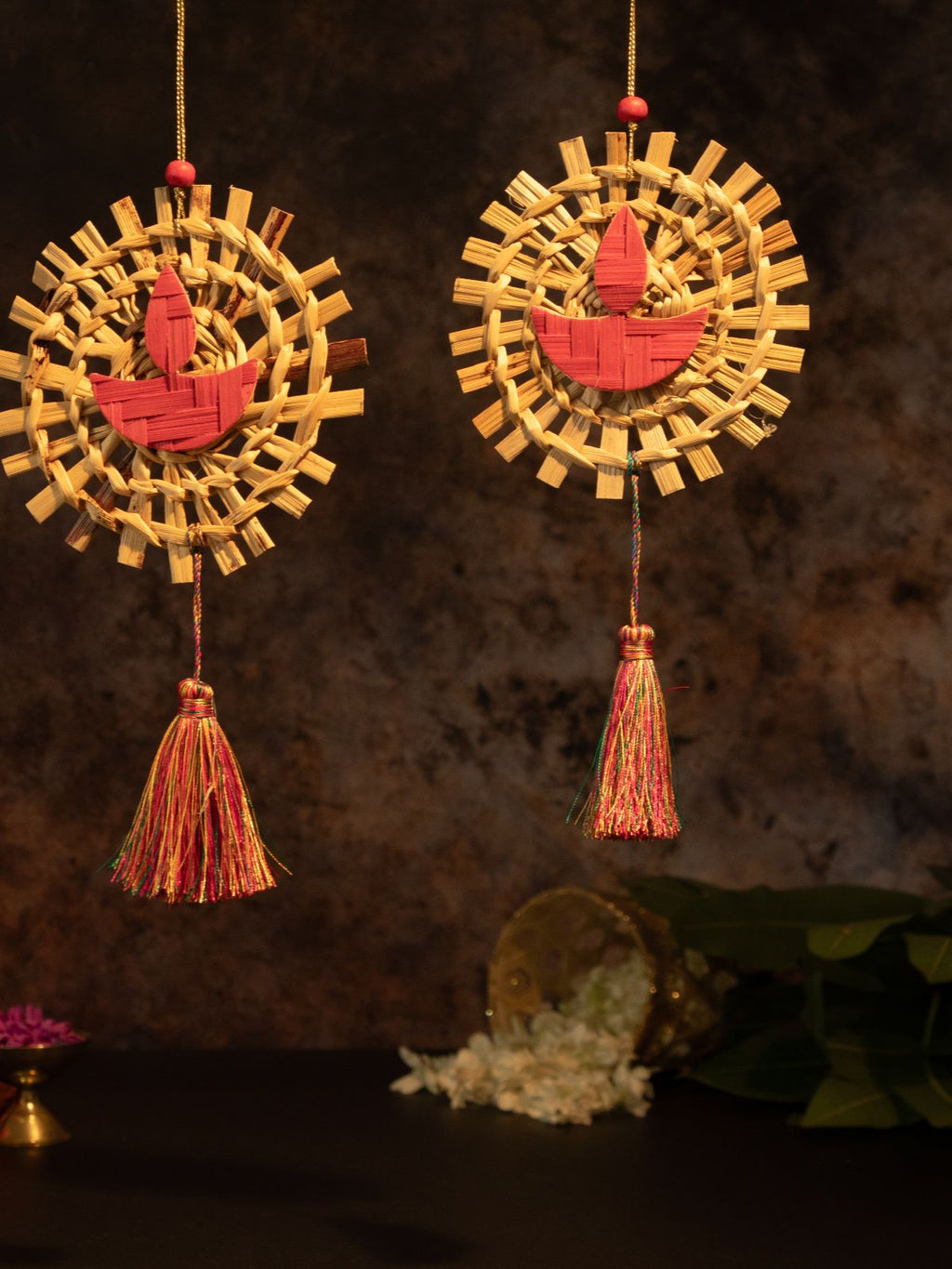 Mandala Diya Handcrafted Bamboo Hanging - Set of 2 - Greenkraft