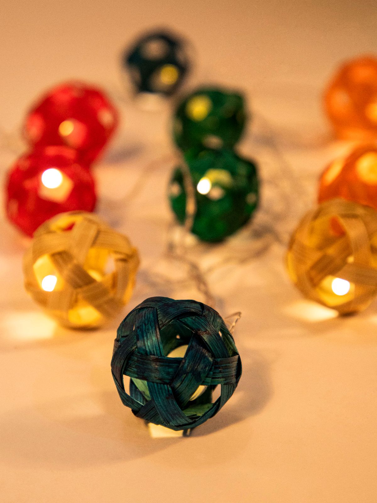 Multicoloured Star Full Moon Handcrafted bamboo String Light - Greenkraft